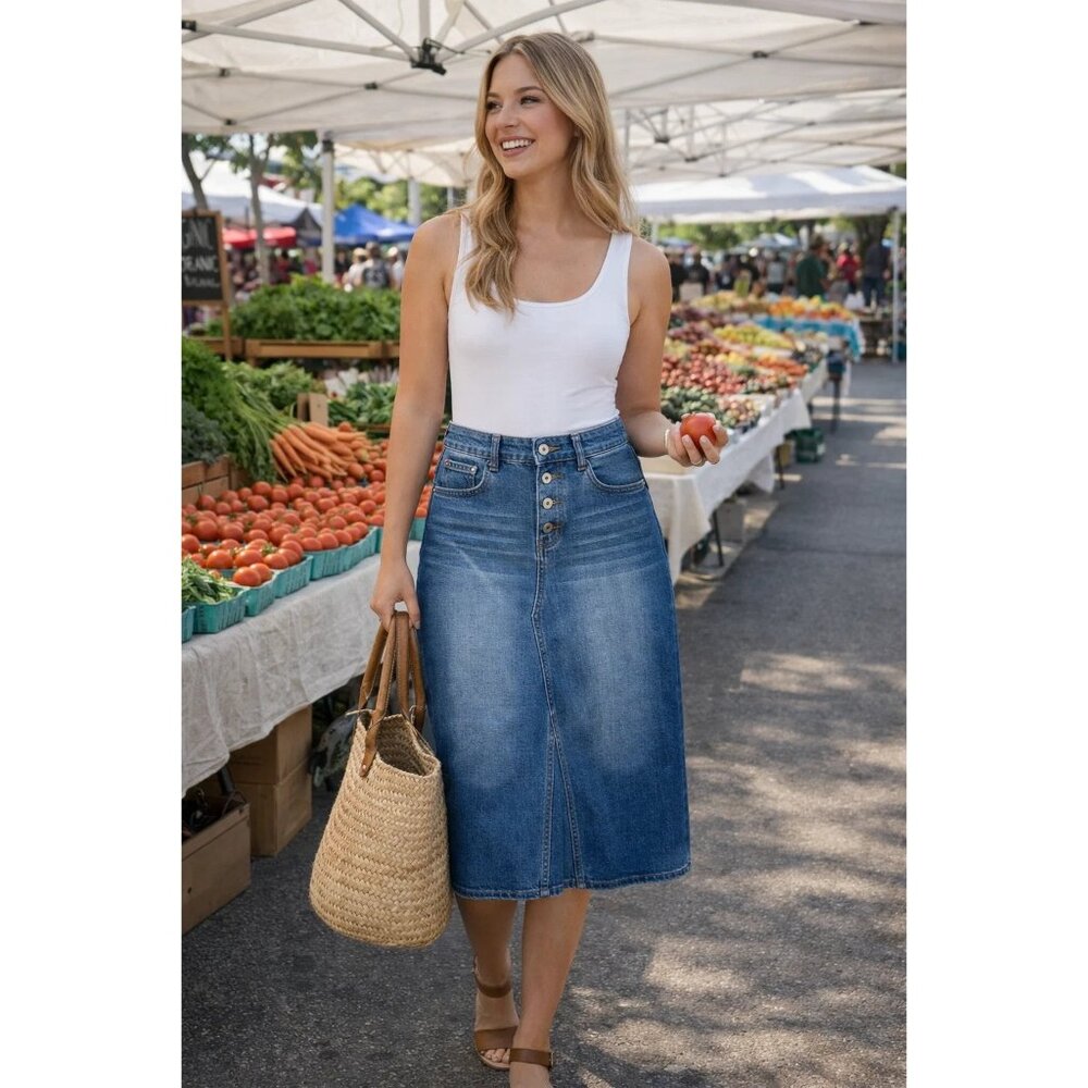 Bisual size 10 New Denim Midi Skirts with 2 back pockets